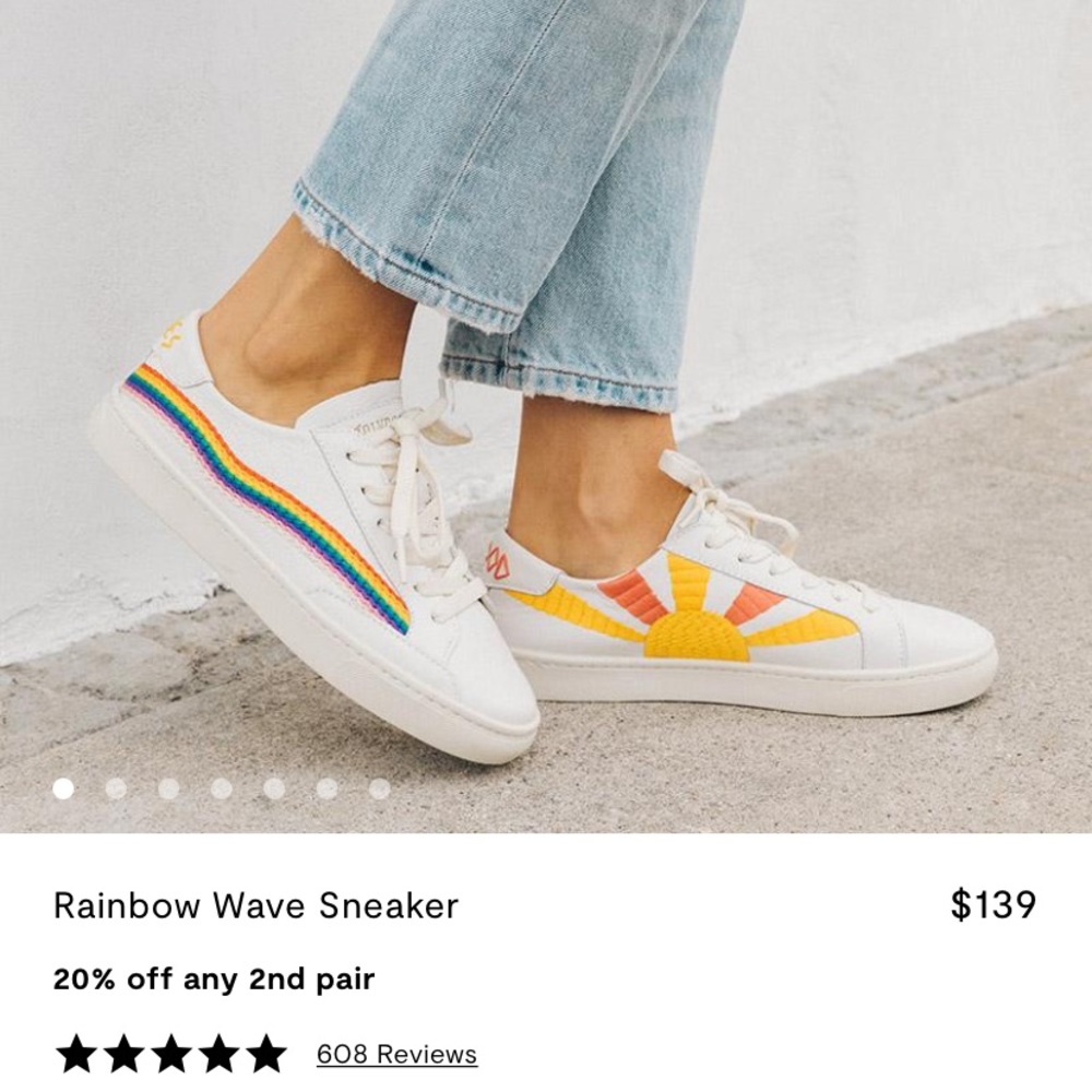 Soludos Embroidered Rainbow Wave Leather Sneakers 6 🌈